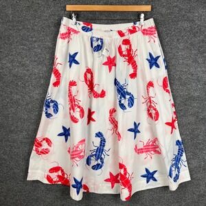 NEW $118 J.Crew Women's XL Lobster Starfish Print‎ A-Line Skirt Elastic Waist